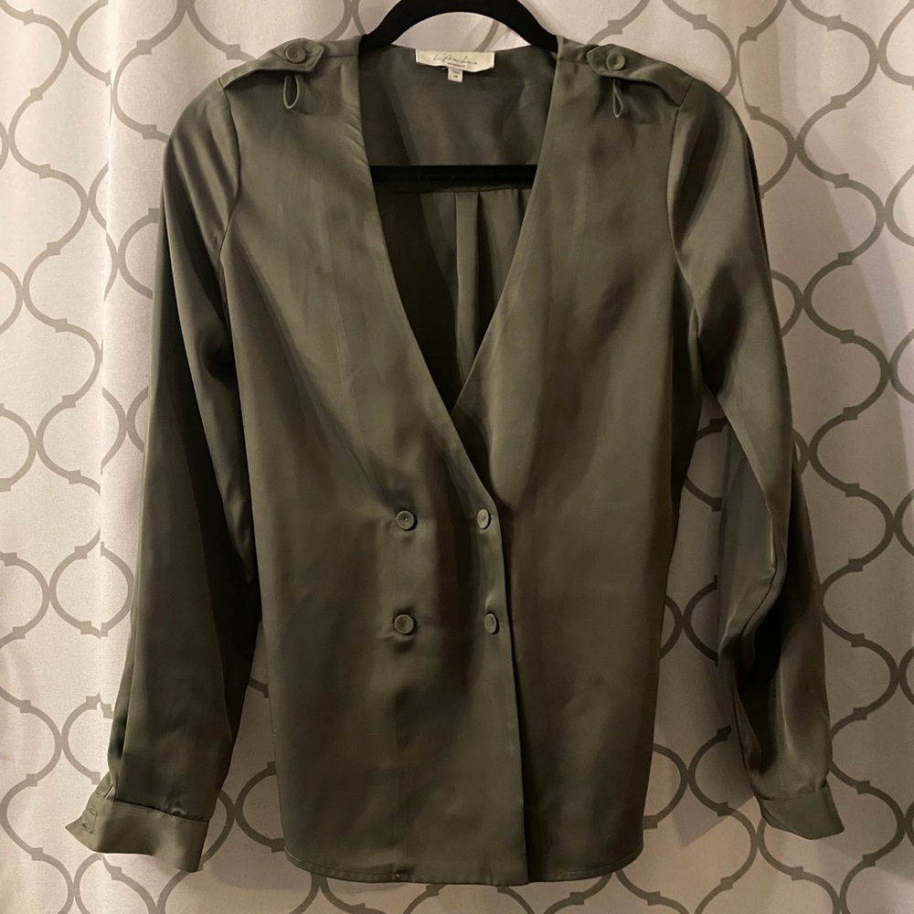 Army green silk blouse